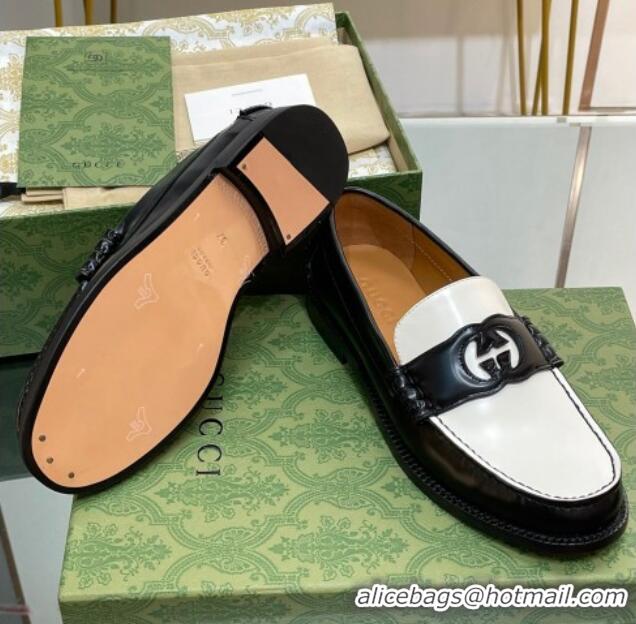 Famous Gucci Interlocking G Leather Loafers Black/White 620093