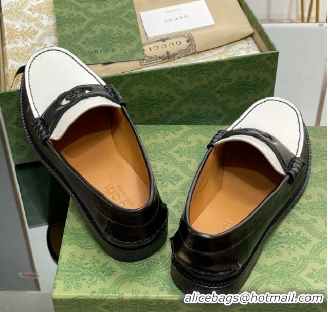 Famous Gucci Interlocking G Leather Loafers Black/White 620093