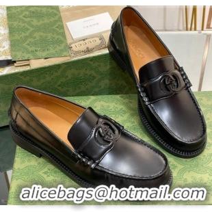 Good Looking Gucci Interlocking G Leather Loafers All Black 620095