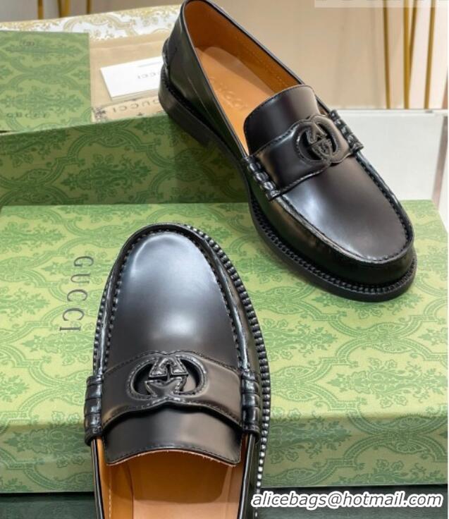 Good Looking Gucci Interlocking G Leather Loafers All Black 620095