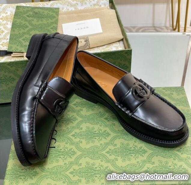 Good Looking Gucci Interlocking G Leather Loafers All Black 620095