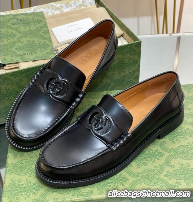 Good Looking Gucci Interlocking G Leather Loafers All Black 620095