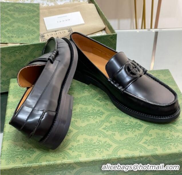 Good Looking Gucci Interlocking G Leather Loafers All Black 620095