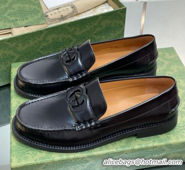 Good Looking Gucci Interlocking G Leather Loafers All Black 620095