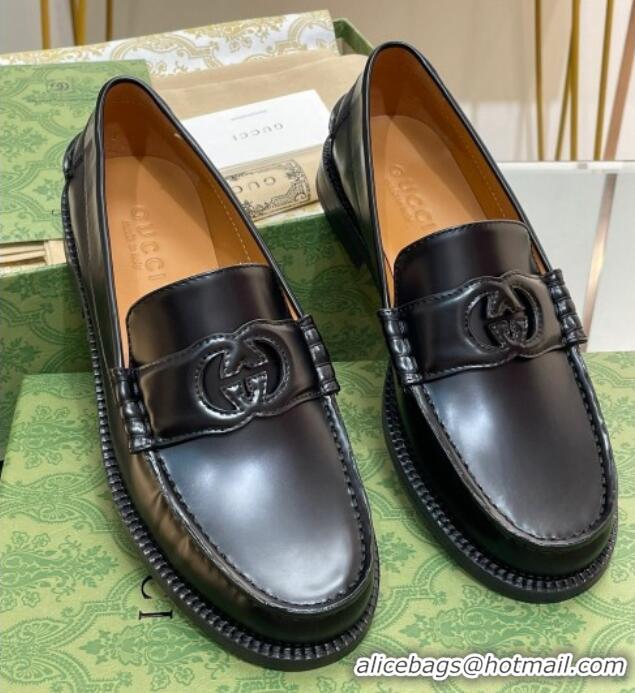 Good Looking Gucci Interlocking G Leather Loafers All Black 620095