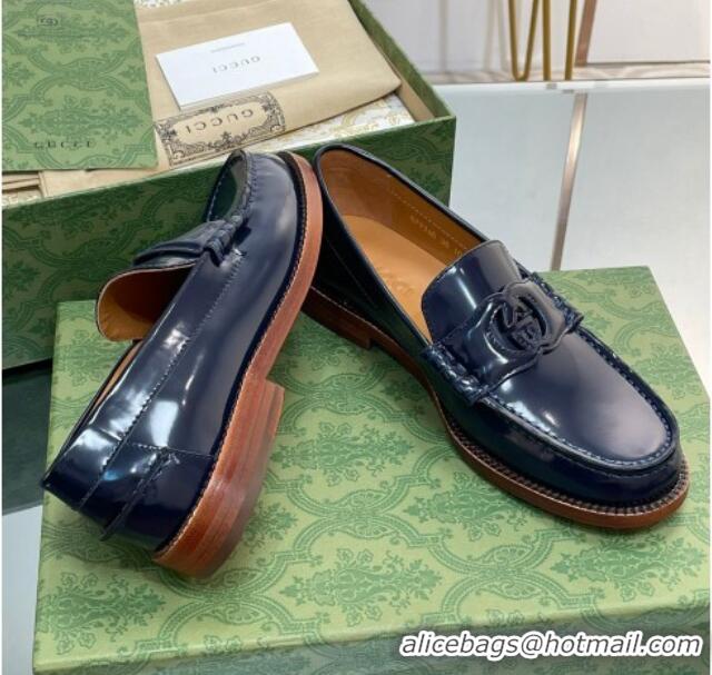 Luxurious Gucci Interlocking G Leather Loafers Navy Blue 620096