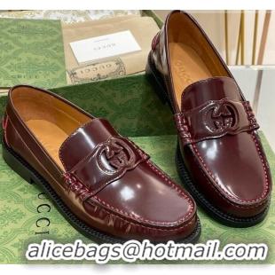 Popular Style Gucci Interlocking G Leather Loafers Burgundy 620097