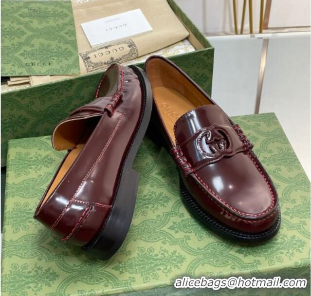 Popular Style Gucci Interlocking G Leather Loafers Burgundy 620097