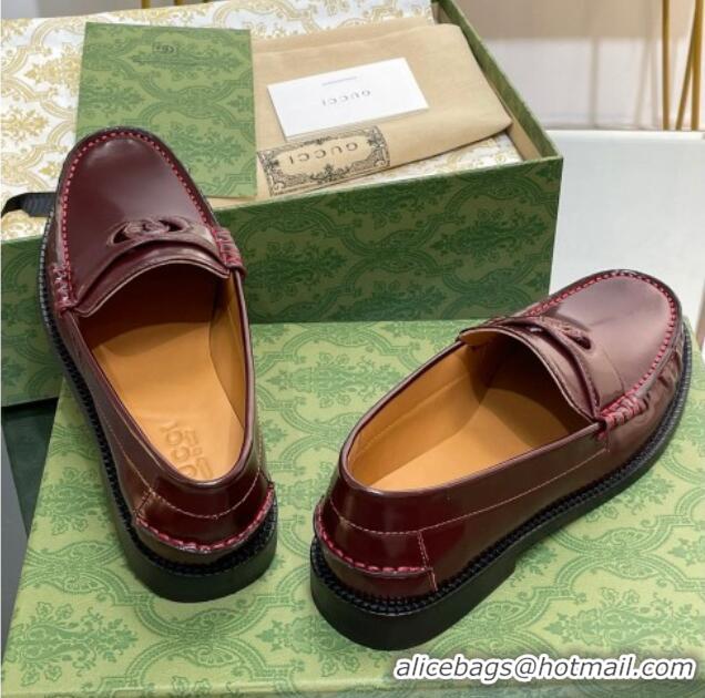 Popular Style Gucci Interlocking G Leather Loafers Burgundy 620097