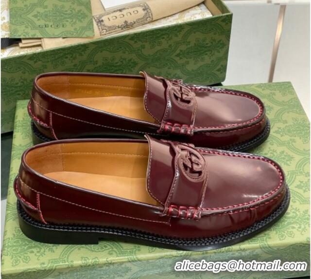 Popular Style Gucci Interlocking G Leather Loafers Burgundy 620097