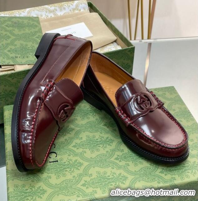 Popular Style Gucci Interlocking G Leather Loafers Burgundy 620097