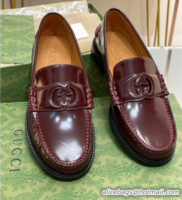 Popular Style Gucci Interlocking G Leather Loafers Burgundy 620097