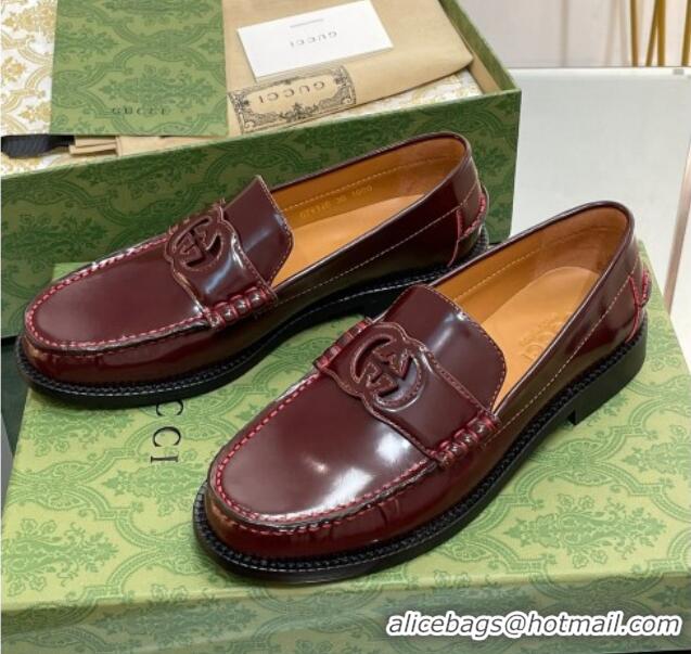 Popular Style Gucci Interlocking G Leather Loafers Burgundy 620097