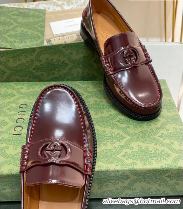 Popular Style Gucci Interlocking G Leather Loafers Burgundy 620097