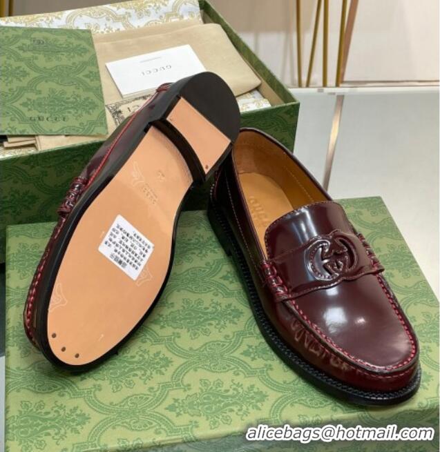 Popular Style Gucci Interlocking G Leather Loafers Burgundy 620097