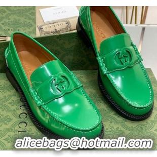 Pretty Style Gucci Interlocking G Leather Loafers Green 620098