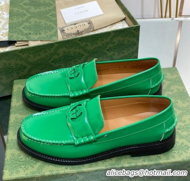 Pretty Style Gucci Interlocking G Leather Loafers Green 620098