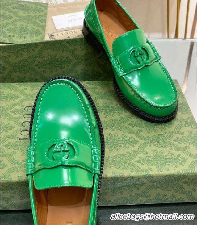 Pretty Style Gucci Interlocking G Leather Loafers Green 620098