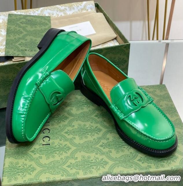 Pretty Style Gucci Interlocking G Leather Loafers Green 620098