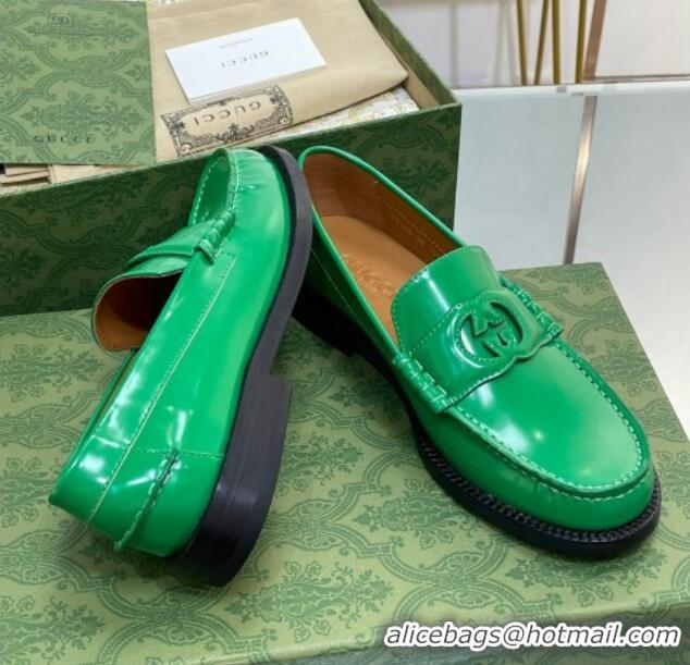 Pretty Style Gucci Interlocking G Leather Loafers Green 620098