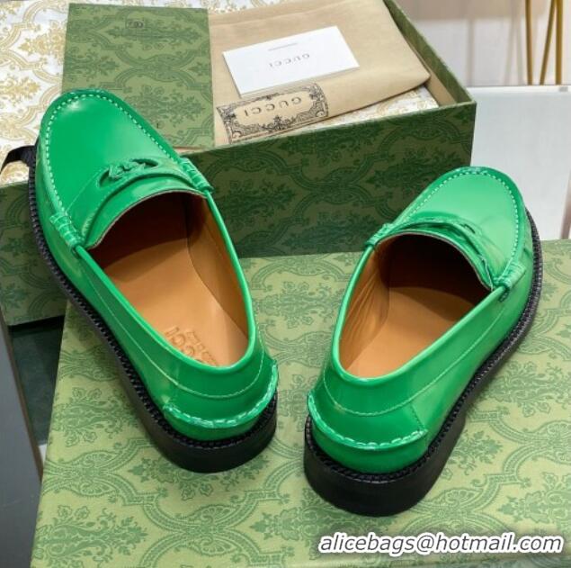 Pretty Style Gucci Interlocking G Leather Loafers Green 620098