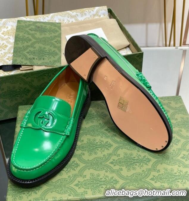 Pretty Style Gucci Interlocking G Leather Loafers Green 620098