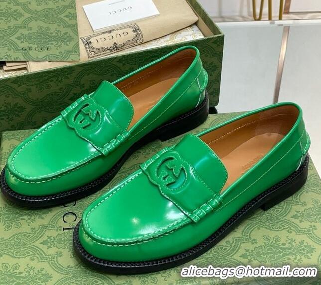 Pretty Style Gucci Interlocking G Leather Loafers Green 620098