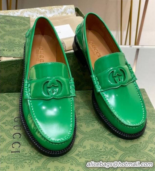 Pretty Style Gucci Interlocking G Leather Loafers Green 620098