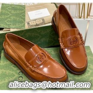 Pretty Style Gucci Interlocking G Leather Loafers Brown 620099