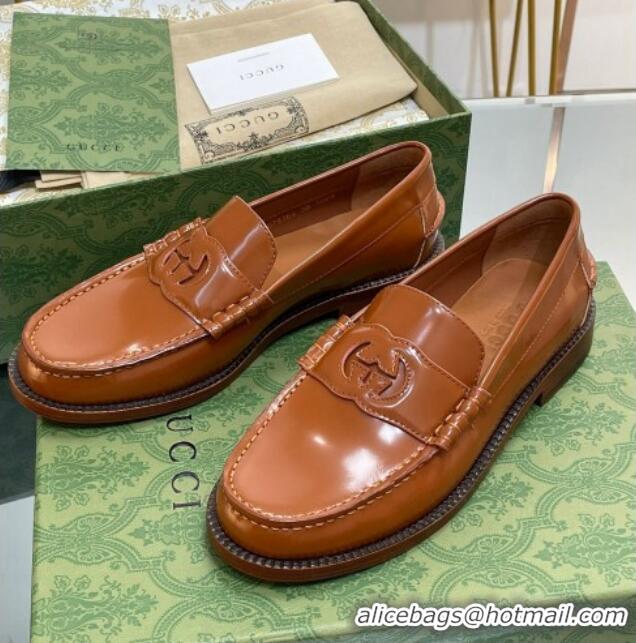 Pretty Style Gucci Interlocking G Leather Loafers Brown 620099