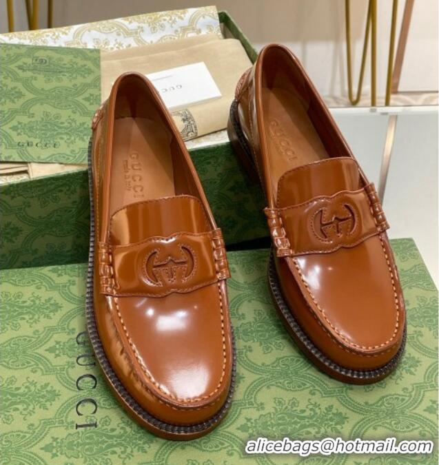 Pretty Style Gucci Interlocking G Leather Loafers Brown 620099