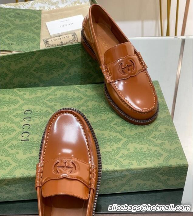 Pretty Style Gucci Interlocking G Leather Loafers Brown 620099