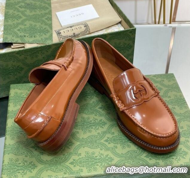 Pretty Style Gucci Interlocking G Leather Loafers Brown 620099