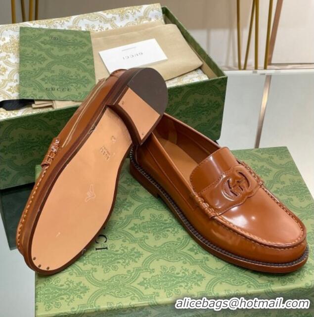 Pretty Style Gucci Interlocking G Leather Loafers Brown 620099