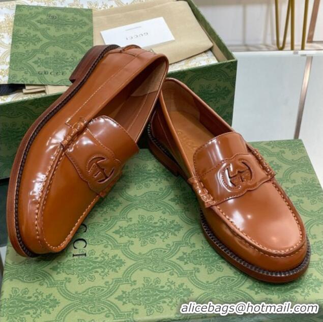 Pretty Style Gucci Interlocking G Leather Loafers Brown 620099