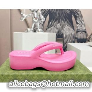 Best Price Gucci Rubber Wedge Slide Thong Sandals 5cm Pink 703093