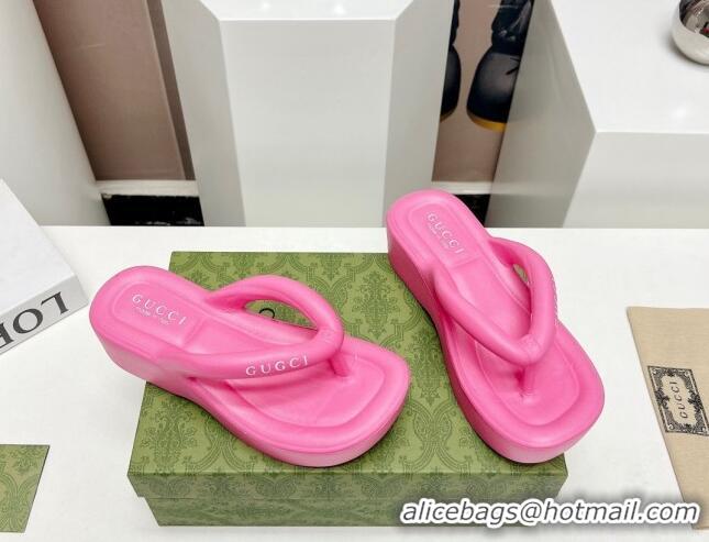 Best Price Gucci Rubber Wedge Slide Thong Sandals 5cm Pink 703093