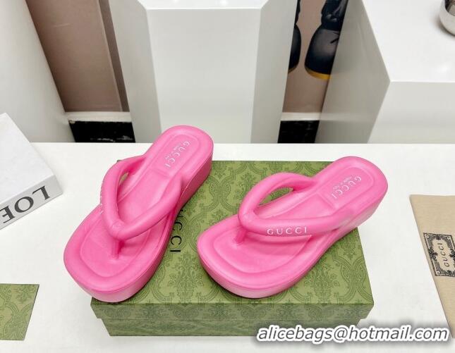 Best Price Gucci Rubber Wedge Slide Thong Sandals 5cm Pink 703093