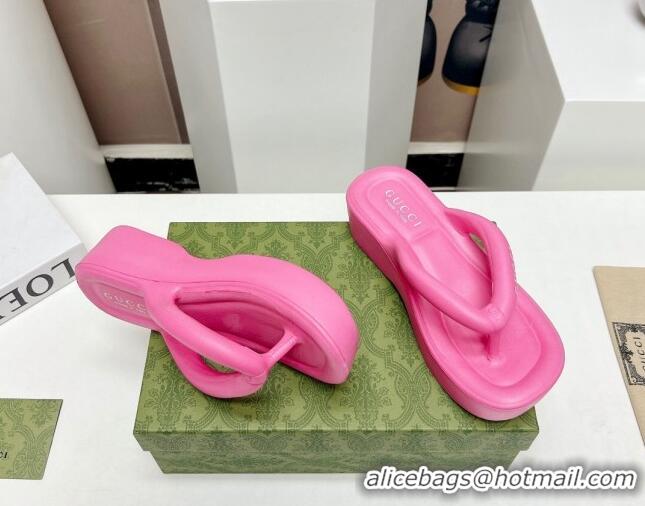 Best Price Gucci Rubber Wedge Slide Thong Sandals 5cm Pink 703093