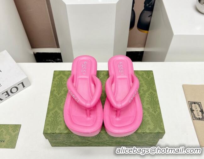 Best Price Gucci Rubber Wedge Slide Thong Sandals 5cm Pink 703093