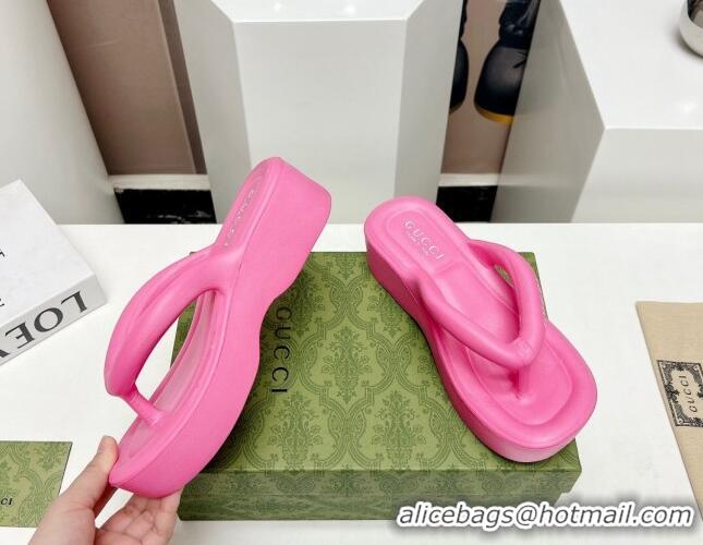 Best Price Gucci Rubber Wedge Slide Thong Sandals 5cm Pink 703093