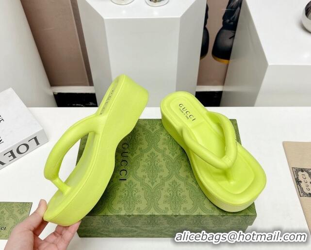 Grade Quality Gucci Rubber Wedge Slide Thong Sandals 5cm Lime Yellow 703094