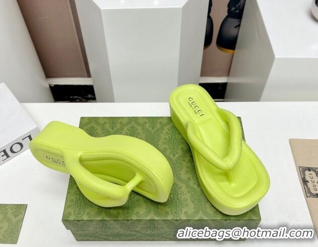 Grade Quality Gucci Rubber Wedge Slide Thong Sandals 5cm Lime Yellow 703094