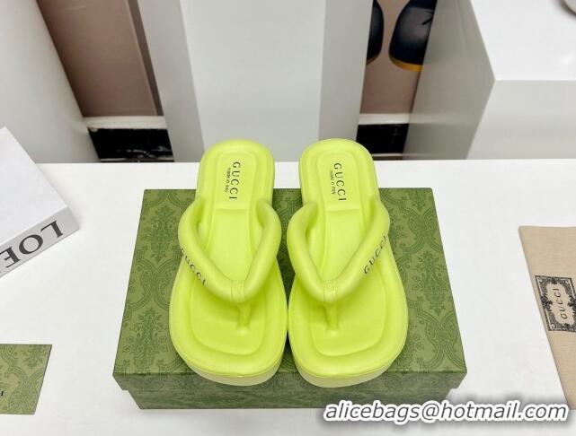 Grade Quality Gucci Rubber Wedge Slide Thong Sandals 5cm Lime Yellow 703094