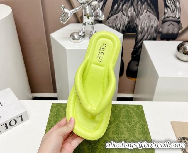 Grade Quality Gucci Rubber Wedge Slide Thong Sandals 5cm Lime Yellow 703094