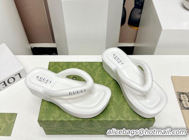 Good Looking Gucci Rubber Wedge Slide Thong Sandals 5cm White 703095