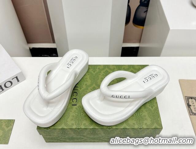 Good Looking Gucci Rubber Wedge Slide Thong Sandals 5cm White 703095