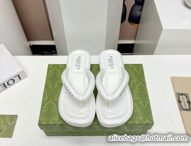 Good Looking Gucci Rubber Wedge Slide Thong Sandals 5cm White 703095