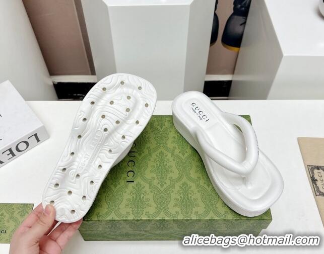 Good Looking Gucci Rubber Wedge Slide Thong Sandals 5cm White 703095