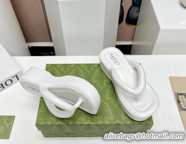 Good Looking Gucci Rubber Wedge Slide Thong Sandals 5cm White 703095